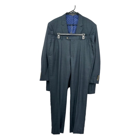 Indochino Mens Suit Jacket 46R Pants 40x31 Navy Wool Silk 2Button Front.